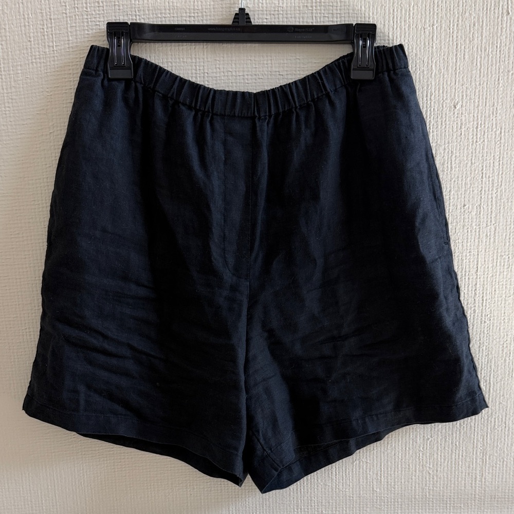 J. Jill High-Waist Black Elastic-Waist Linen-Blend Shorts